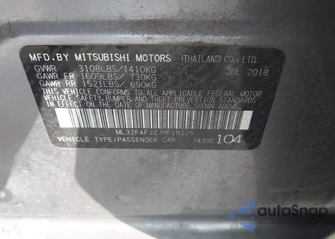 2018 Mitsubishi Mirage G4 Se z USA, uszkodzony, nr VIN ML32F4FJ2JHF16125